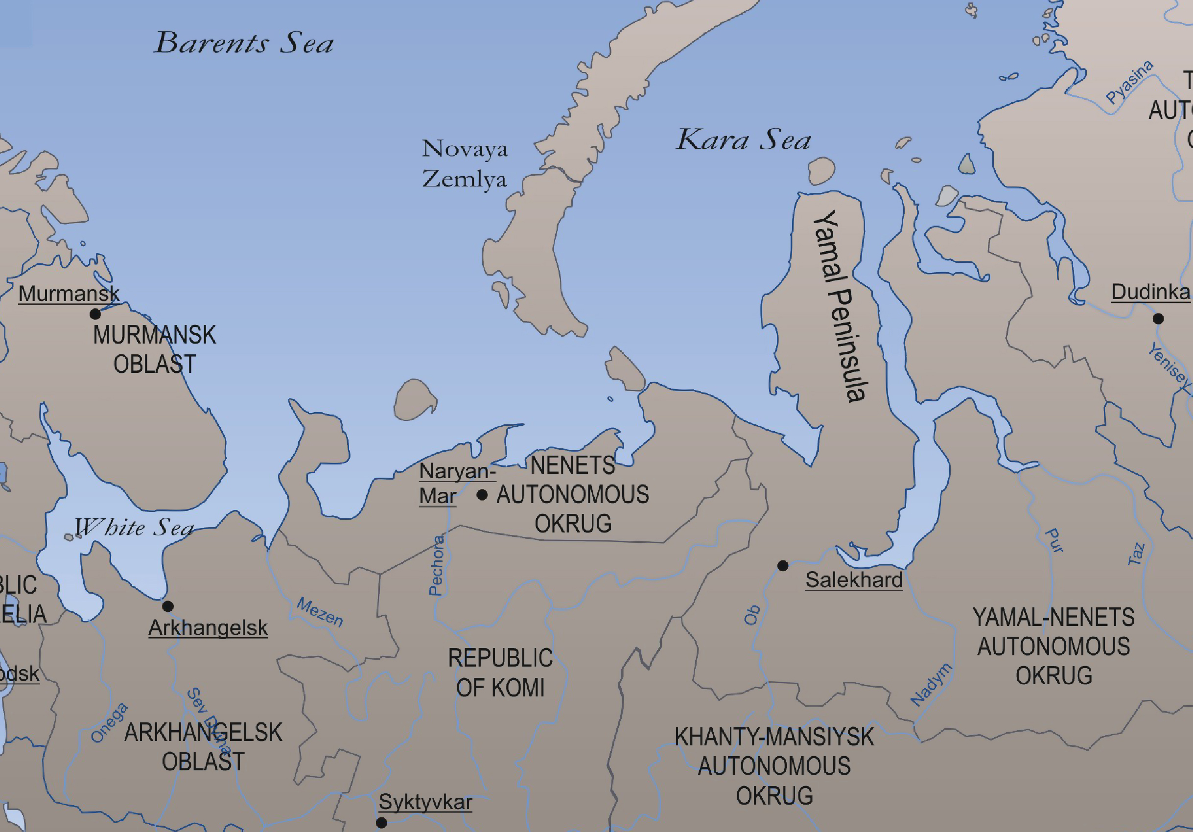 Полуостров Ямал на карте России